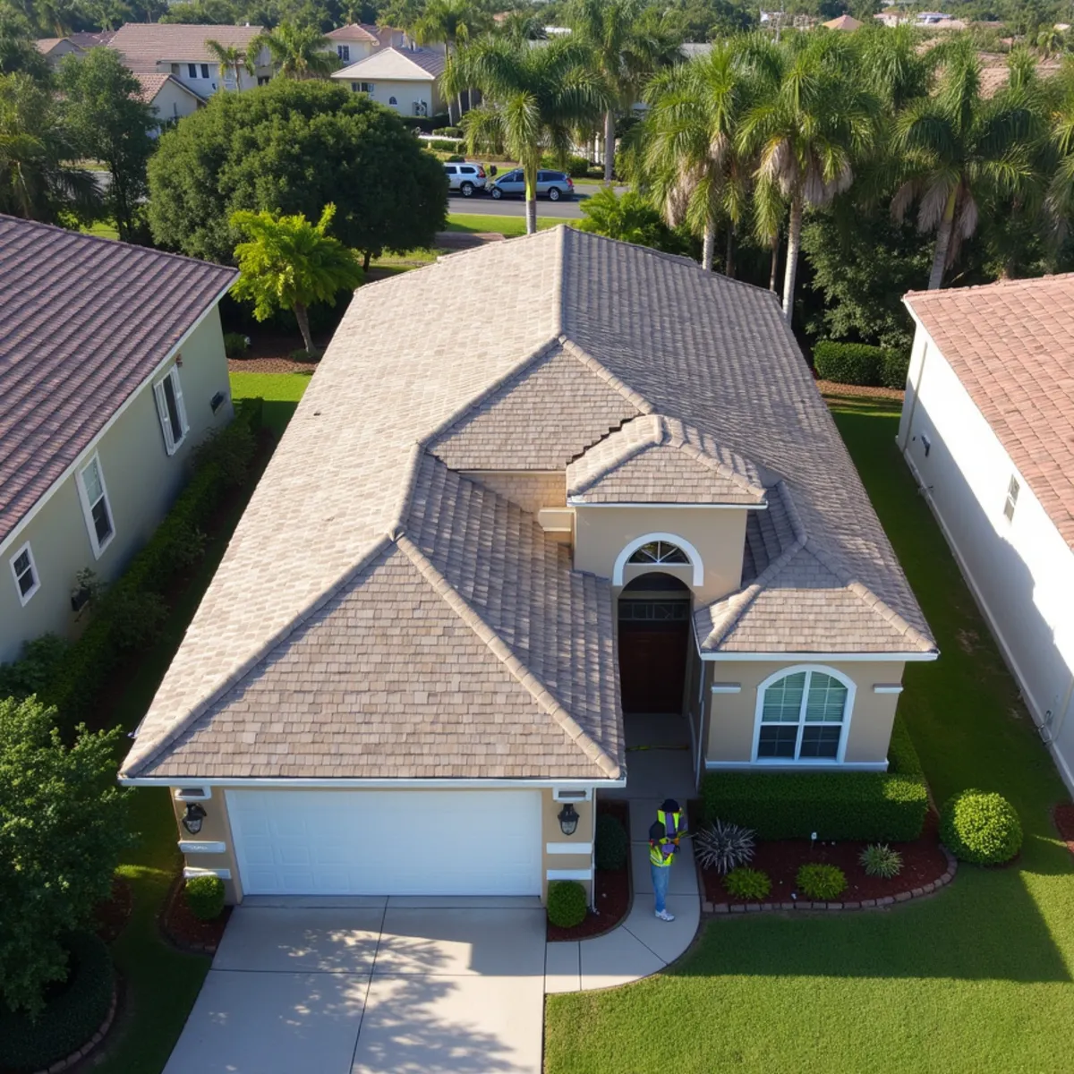 Partially re-roofed shingle home in Palm Beach County showing new and existing roof sections