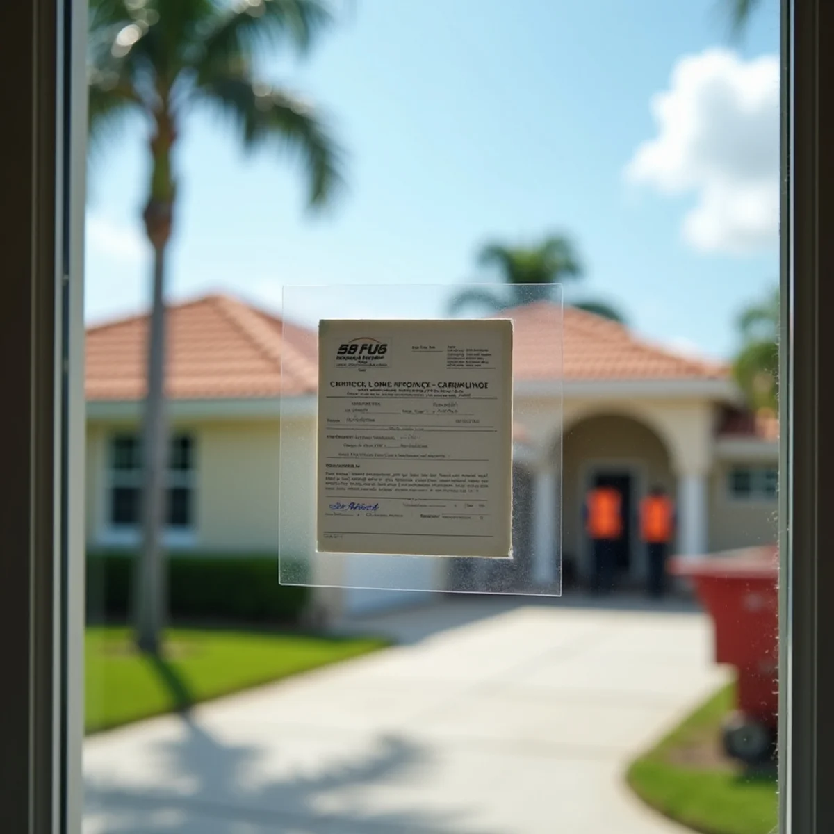 Roofing permit card posted at a West Boca home during a re-roof in unincorporated Palm Beach County