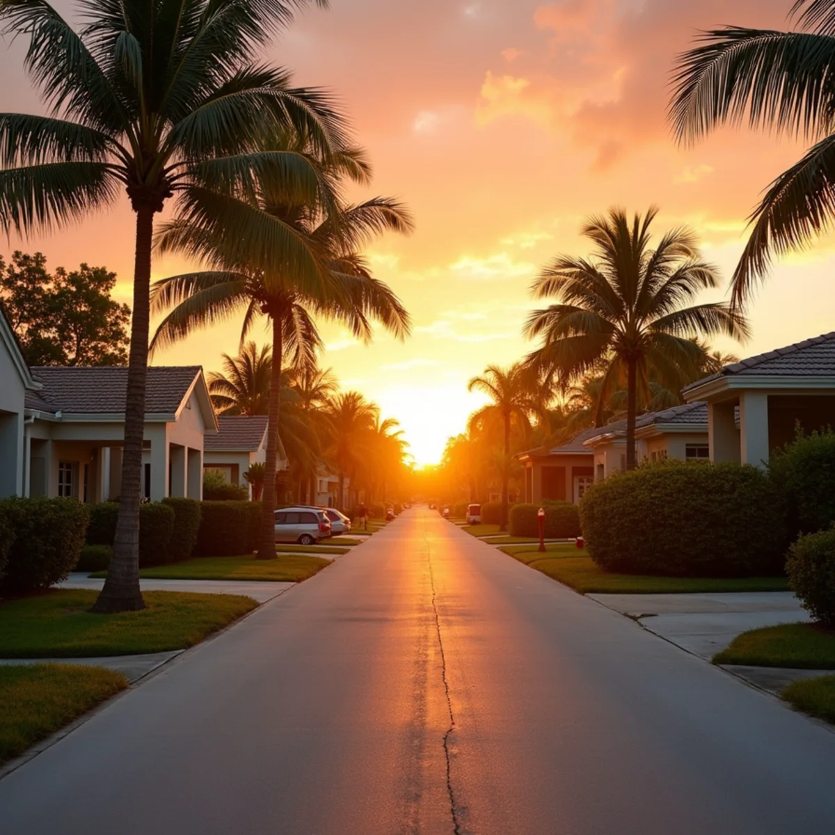 1940s frame and block houses with shingle roofs on a quiet Lake Park, FL street