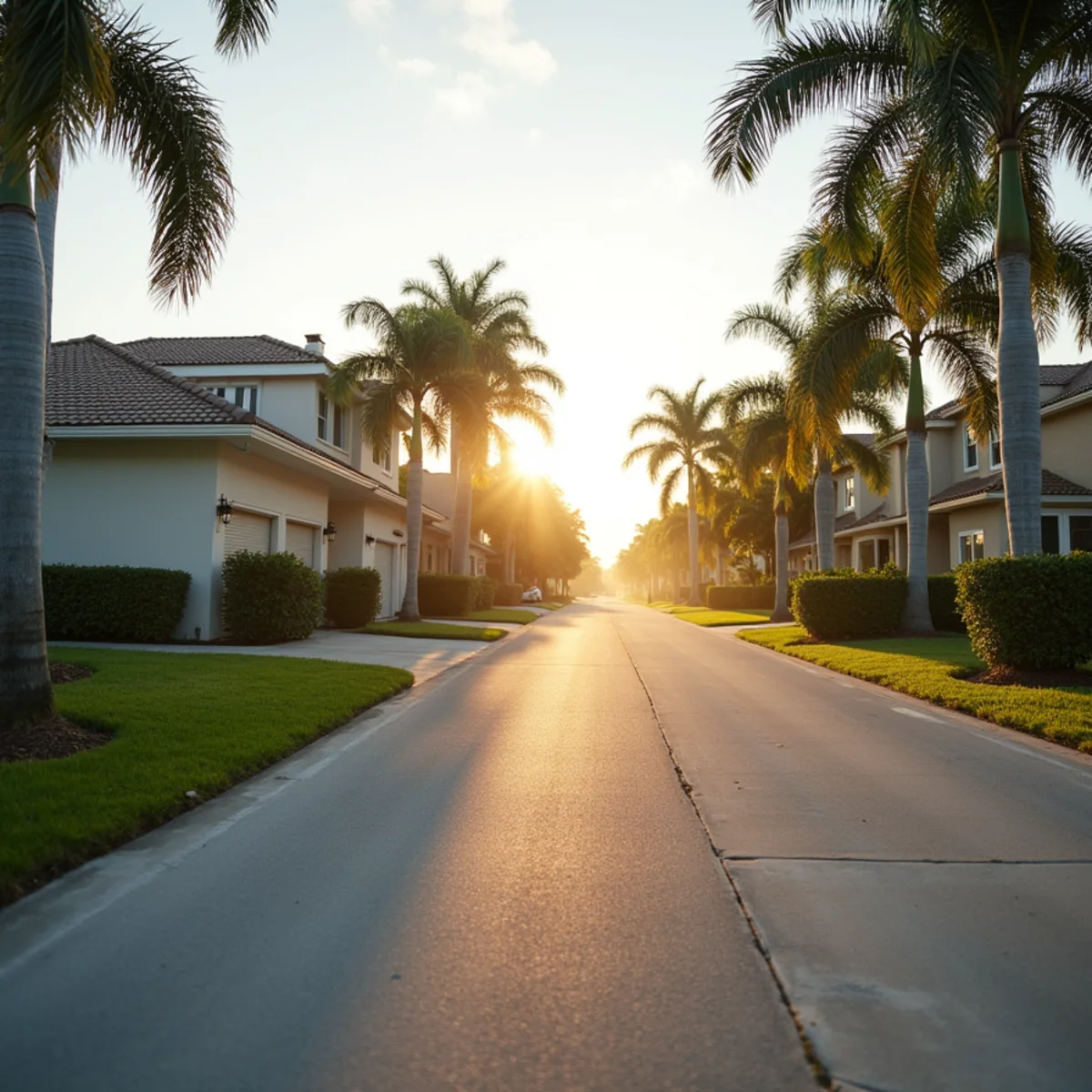 Neighboring concrete tile and shingle roofs on a suburban street in south Palm Beach County, FL