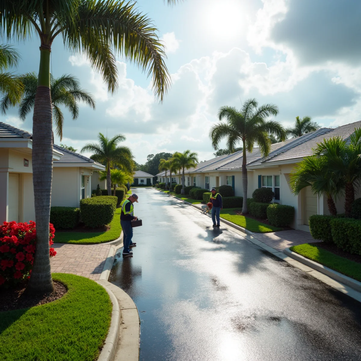 Attached 55+ villas with shingle main roofs and flat entry roofs in Tamarac, FL