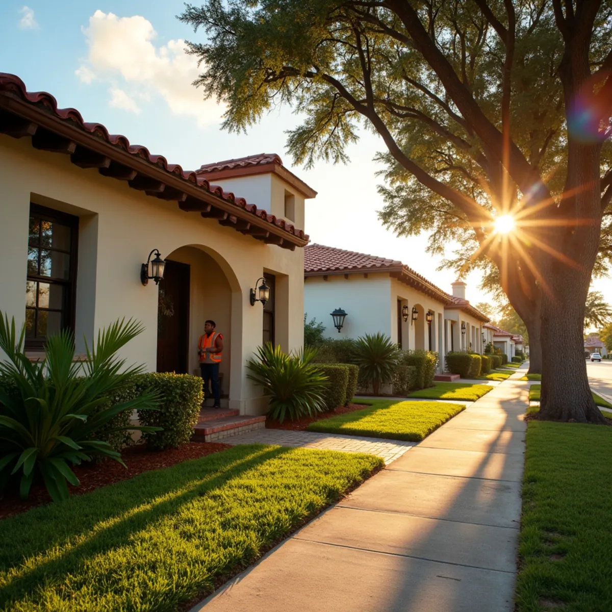 1920s Mission-style home with barrel tile accents and parapet flat roof in West Palm Beach, FL