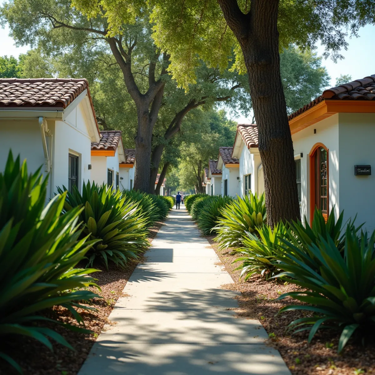 Renovated 1950s cottages with newer shingle roofs under shade trees in Wilton Manors, FL