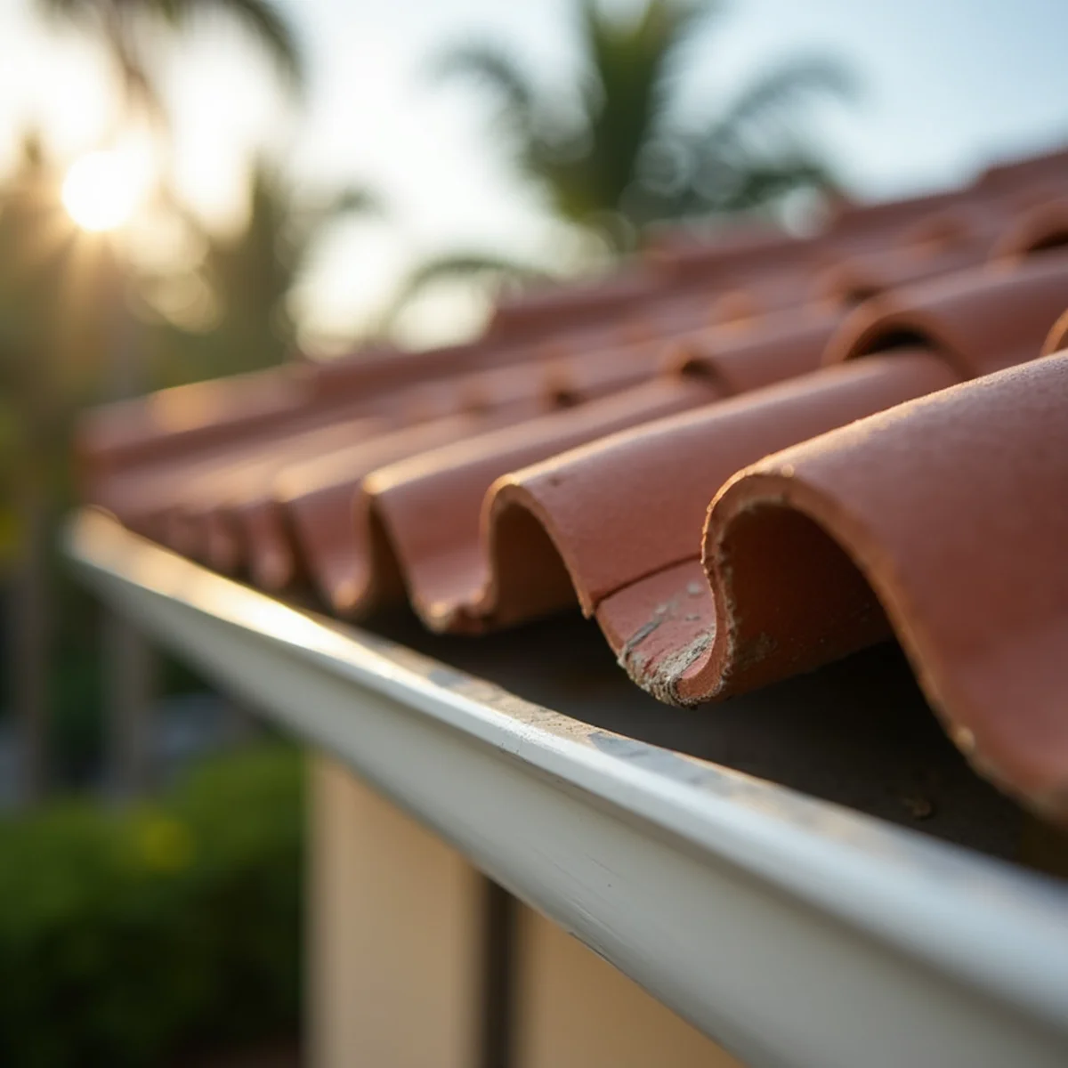 Replaced clay tile and new bird stop along the eave of a Boca Raton, FL home